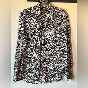 Zara Black & White Animal Print Patterned Button Down Blouse